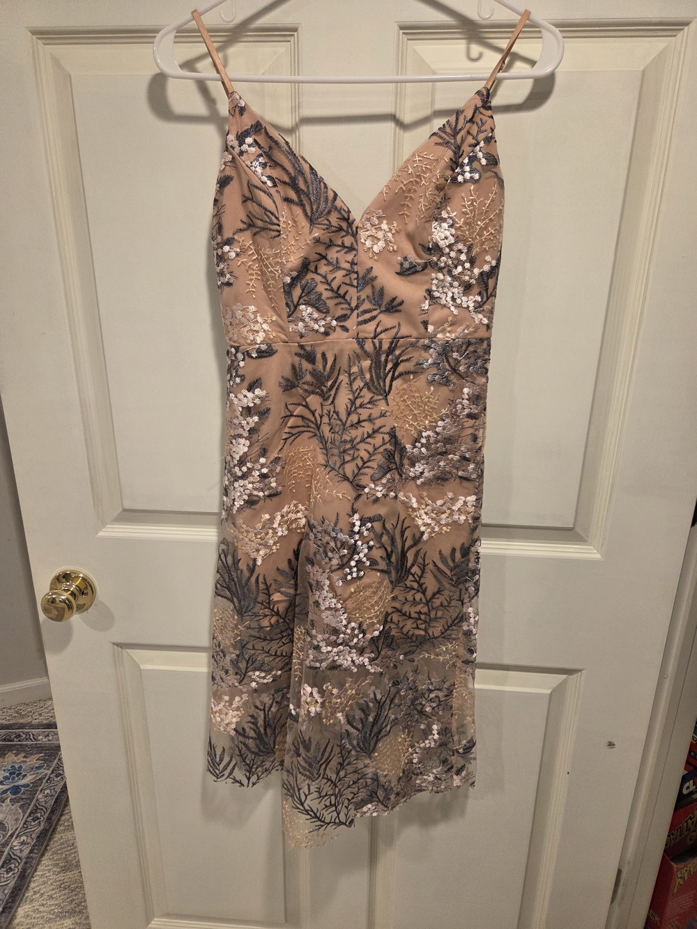 Embellished Blush Lace Midi Dress-SMALL